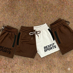 REXFIT SPORTS Pantalones Cortos Deportivos Personalizados para Hombre, Blancos, para Fitness, Running, Entrenamiento, con Logotipo Impreso, Transpirables, de Secado Rápido - Product Image 2