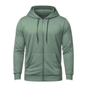 Vêtements pour hommes grande taille personnalisés en gros, couleur unie, 100% coton, vêtements de sport, sweats à capuche à fermeture éclair intégrale, broderie imprimée, respirant - Product Image 1