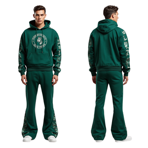 Fashion Forward Men's Flare <b>Tracksuit</b> with Emerald Pulse Puff Print Artwork and Relaxed Wide Leg Silhouette - Product Image 4