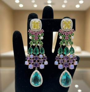 Elegantes Pendientes Largos de Plata de Ley 925 con Incrustaciones de Circonitas Multicolores y Baño de Oro de 18K, Joyería de 6 Pulgadas para Mujer, Ideales para Fiestas - Product Image 3