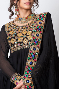 Unique Antique Afghan Kuchi Dress With <b>Green</b> Dupatta Handmade Mirror Work Traditional Embroidered Tribal Afghan Kuchi Dress - Product Image 6