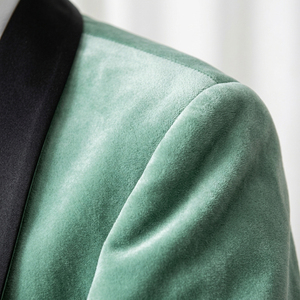 Seafoam Mint <b>Velvet</b> <b>Blazer</b> Mens Pastel Green Black Satin Shawl Collar One Button Tux Jacket - Product Image 4