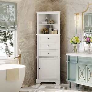 Mobile Alto Triangolare Bianco con 3 Cassetti Regolabili in MDF Verniciato per Bagno, Cucina, Soggiorno - Product Image 1
