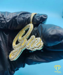 Iced Out <b>Initial</b> NAME <b>Pendant</b> Hip Hop Bling Necklace Gold Tone Custom Letter Chain Luxury Statement Jewelry - Product Image 5