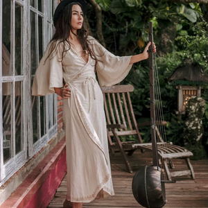 <b>White</b> Boho <b>Wrap</b> Dress Goddess Maxi Dress Long <b>Wrap</b> Dress Ceremony Outfit Spiritual Dress Festival Wear At Wholesale Price - Product Image 1