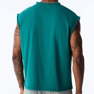 <b>Men</b> Distressed Sleeveless Arm Collar Fashionable <b>Singlet</b> Solid Color Hot Selling Muscle Fit Comfortable Boxy Trendy Tank Top - Product Image 3