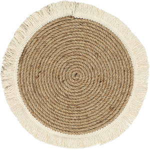 Sets de table ronds en jute |   Set de table tressé artisanal en fibres naturelles avec franges en coton pour salle à manger, cuisine, mariage, décorations rustiques pour la maison - Product Image 1