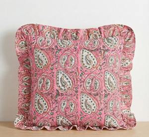 Housses de coussin 100 % coton imprimées au bloc, faites à la main, décoratives, à motifs floraux, vintage, avec volants - Product Image 1