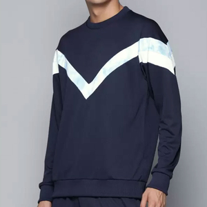 Sweat-shirt à col rond pour homme, bleu marine et blanc, à panneaux chevron, manches longues, pull décontracté, vêtements d'automne et d'hiver - Product Image 1