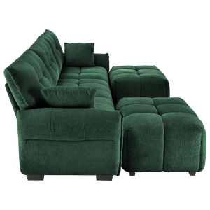 Elegante Divano a 3 Posti in Tessuto Chenille Testurizzato con Struttura in Legno Massello e Pouf con Cuscini Decorativi per Soggiorno - Product Image 5