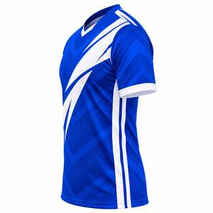เสื้อฟุตบอลคอวีสีน้ำเงินสำหรับผู้ชาย แขนสั้น ระบายอากาศได้ดี ผลิตจากโพลีเอสเตอร์ พิมพ์ลายแบบซับลิเมชั่น เสื้อกีฬา - Product Image 4