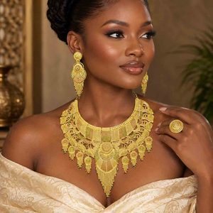 Ensemble de bijoux de mariée longs en laiton plaqué or 14K, 18K, 24K, style turc et de Dubaï, design traditionnel, parure de bijoux de mode lourde, vente en gros - Product Image 3