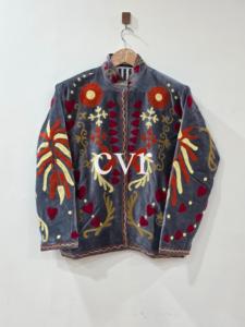 Hand Embroidered <b>Velvet</b> Mandarin Collar Jacket Full Sleeve Zipper Closure Plus Size Women's Winter Floral Pattern Elegant Style - Product Image 1