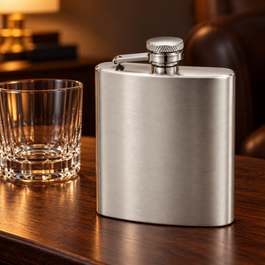 Gourde rectangulaire classique en acier inoxydable de 8 oz pour whisky avec bouchon articulé anti-fuite - Product Image 2