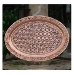 Antique Oval Hammered <b>Copper</b> Serving Tray Luxury Rose Gold Metal Platter Artisan Handcrafted Food Tea Drinks Server - Product Image 2