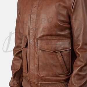 Veste de pilote en cuir véritable pour homme, style aviateur vintage A2, en cuir de vachette vieilli marron, sur mesure - Product Image 6