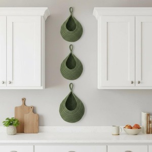 Set Of 3 Wall Hanging <b>Basket</b> For Kitchen Use Stylish Macrame <b>Storage</b> Organizer For Fruits <b>Vegetables</b> And Essentials From India - Product Image 6