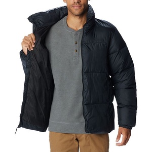 Veste matelassée bleu marine pour homme avec capuche, col montant, fermeture éclair, coupe-vent, vêtement d'hiver décontracté, coupe régulière, matière polyester - Product Image 4