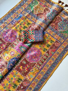 Sari de Seda Maharani Royal Dola con Trabajo de Espejo y Aari, Diseño Jacquard de Lujo, Tradicional para Diwali, Bodas y Fiestas, para Mujeres, Todas las Temporadas - Product Image 2