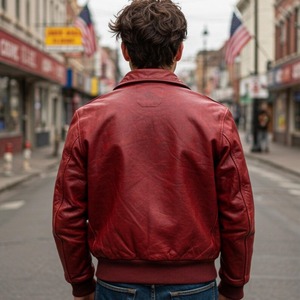 Chaqueta Bomber de Cuero Rojo, Chaqueta Vintage con Cierre a Presión, Abrigo Clásico de Cuero, Prenda Exterior Retro de Cuero Genuino con Botones al Frente - Product Image 2