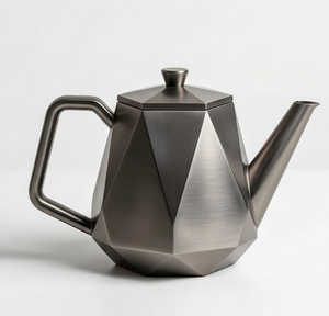 Service à thé en métal poli brillant fait main, théière géométrique en acier inoxydable, ensembles modernes de café et de thé en métal - Product Image 1