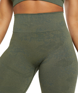 High Waist Full Length Yoga Leggings Solid Olive Green Seamless Stretchy Workout Pants For Gym Fitness Running - Product Image 5
