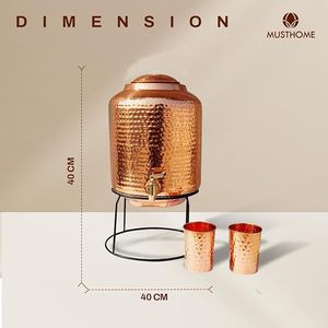 Distributeur d'eau en cuivre avec finition martelée, fonctionnement manuel, usage domestique - Product Image 2