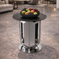 Table basse moderne de luxe en métal Drake, finition miroir, base en acier inoxydable, plateau en métal noir durable, garantie 1 an, meubles pour la maison