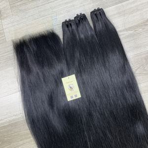 Extensiones de Cabello Natural Liso Vietnamita con Mechones de Cabello Negro Azabache y Cierre de Encaje Suizo 5x5 HD - Product Image 6
