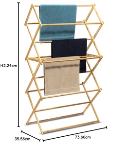 Sleek design indoor portable Vertical folding wooden clothes <b>drying</b> <b>rack</b> tiered laundry <b>drying</b> stand customization available - Product Image 4