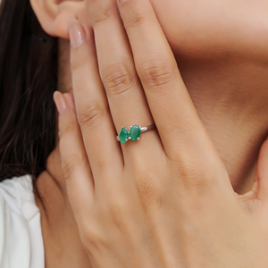 925 Sterling <b>Silver</b> 100% Authentic Pear & Oval Cut <b>Emerald</b> Gemstone Toi Moi <b>Ring</b> For Women's Party Wear Accessories - Product Image 4