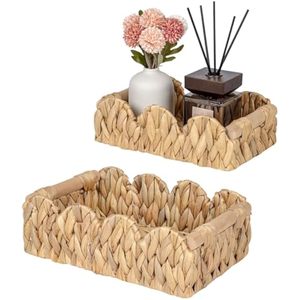 Factory Price Water Hyacinth Natural Crafts <b>Storage</b> <b>Baskets</b> Stylish Home Decor <b>Rectangle</b> Scallops Woven Sundries Box for Home - Product Image 2