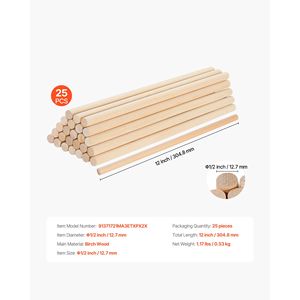 25 Pezzi di Bastoncini in Legno di Betulla Naturale Non Finiti per Progetti Fai-da-Te, 1/2 X 12 Pollici, per Kit di Modellismo - Product Image 4