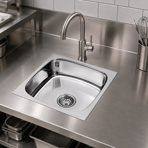 Évier de cuisine carré en acier inoxydable 304 poli, cuve simple, à poser sur comptoir, pour cuisine moderne - Product Image 3