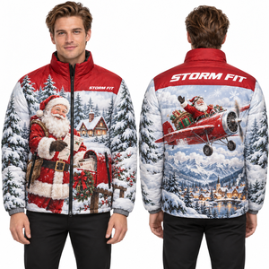 Chaqueta acolchada de invierno para hombre con sublimación de Papá Noel, cortavientos, con cremallera y cuello alto, abrigo informal, aislada y acolchada. - Product Image 3