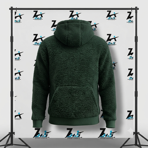 Sweat-shirt à capuche vert pour homme, en polaire imperméable et écologique, 400g, coupe classique, couleur unie, vêtement d'hiver décontracté, avec poche - Product Image 3