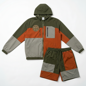 Ensemble de survêtement unisexe à capuche en polyester, décontracté, streetwear printemps, short avec fermeture éclair, poches latérales, extensible dans quatre directions, respirant - Product Image 1