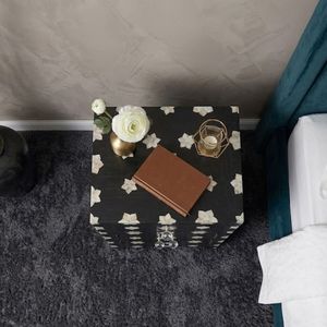 Black Floral Bone Inlay Bedside <b>Table</b> Nightstand Bedroom <b>Side</b> Cabinet Modern Accent <b>Storage</b> - Product Image 3