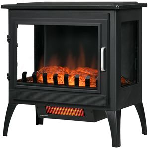 Caminetto Elettrico Moderno Autoportante in Vetro Nero con Fiamma LED e Display Realistico - Product Image 1