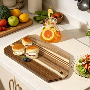 Planche à découper professionnelle en bois massif, grande planche de cuisine en bois d'acacia rayé de qualité supérieure, durable - Product Image 1