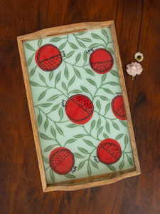 Bandeja Decorativa Rústica de Madera con Diseño Floral Abstracto, Ligera, Multifuncional, con Asa, para Mesa de Comedor, Pieza Única - Product Image 1