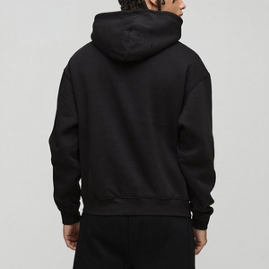 Sweat-shirt unisexe noir à capuche zippé 100% coton molletonné décontracté avec logo imprimé sur le devant pour l'automne - Product Image 5