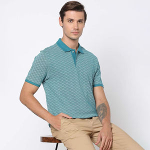 Mens Printed Polo Shirt Micro Pattern Contrast Collar Short Sleeve Breathable Cotton Blend Casual Wear - Product Image 3