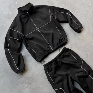 Men's Black <b>Stand</b> Collar Zipper Jacket Solid Color Sporty Style Autumn Wear Polyester Fabric Breathable Design - Product Image 4