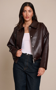 Chaqueta de Cuero Estilo Bomber Vintage Extra Grande para Mujer, Chaqueta de Cuero Auténtico Suave, Chaquetas Casuales para Mujer - Product Image 4