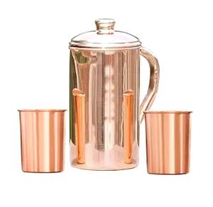 Carafe à eau en cuivre et acier inoxydable 2 litres (67,6 oz) – Intérieur en cuivre pur et extérieur en acier inoxydable – Design floral - Product Image 1