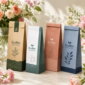 EcoRev Custom Printed <b>Biodegradable</b> Disposable Kraft <b>Paper</b> Bags Flat Box Food Grade Recyclable Four Color Offset Printing Bakery - Product Image 2