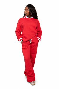Conjunto Deportivo de 2 Piezas para Mujer, Color Rojo, con Cuello Peter Pan y Bolsillos, Ropa Deportiva Informal, Manga Larga, Corte Holgado, para Todas las Temporadas - Product Image 4