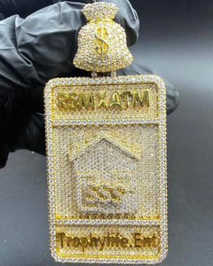 Colgante Personalizado de Bolsa de Dinero de Plata de Ley con Incrustaciones de Moissanita, Bañado en Oro de 18K, Corte Brillante Redondo, Estilo Hip Hop para Hombre - Product Image 1