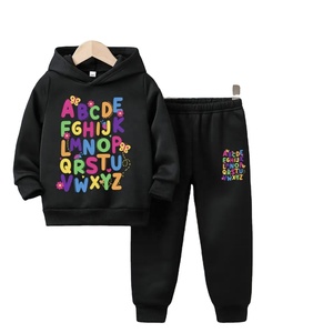 Ensemble de tenues d'hiver décontractées Sweat à capuche imprimé alphabet et pantalons longs en tricot de polyester polaire Coupe ample à manches longues Nouveau modèle - Product Image 5